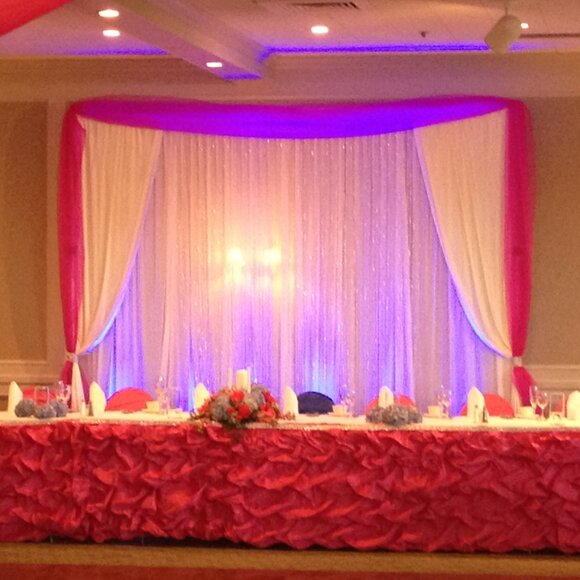 21ft Gathered Lamour Satin Table skirt - Fuchsia - Picture 4 of 4